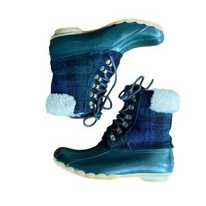 J. Crew x Sperry Topsider Plaid Sheerwater Wool Rubber Duck Boots Sz 7 Preppy